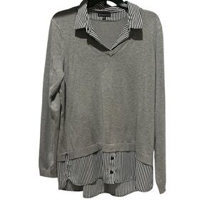 Adrianna Papell Gray Sweater with Striped Detail